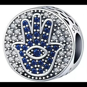 S925 Stamped Sterling Silver Hamsa Hand and Evil Eye Charm